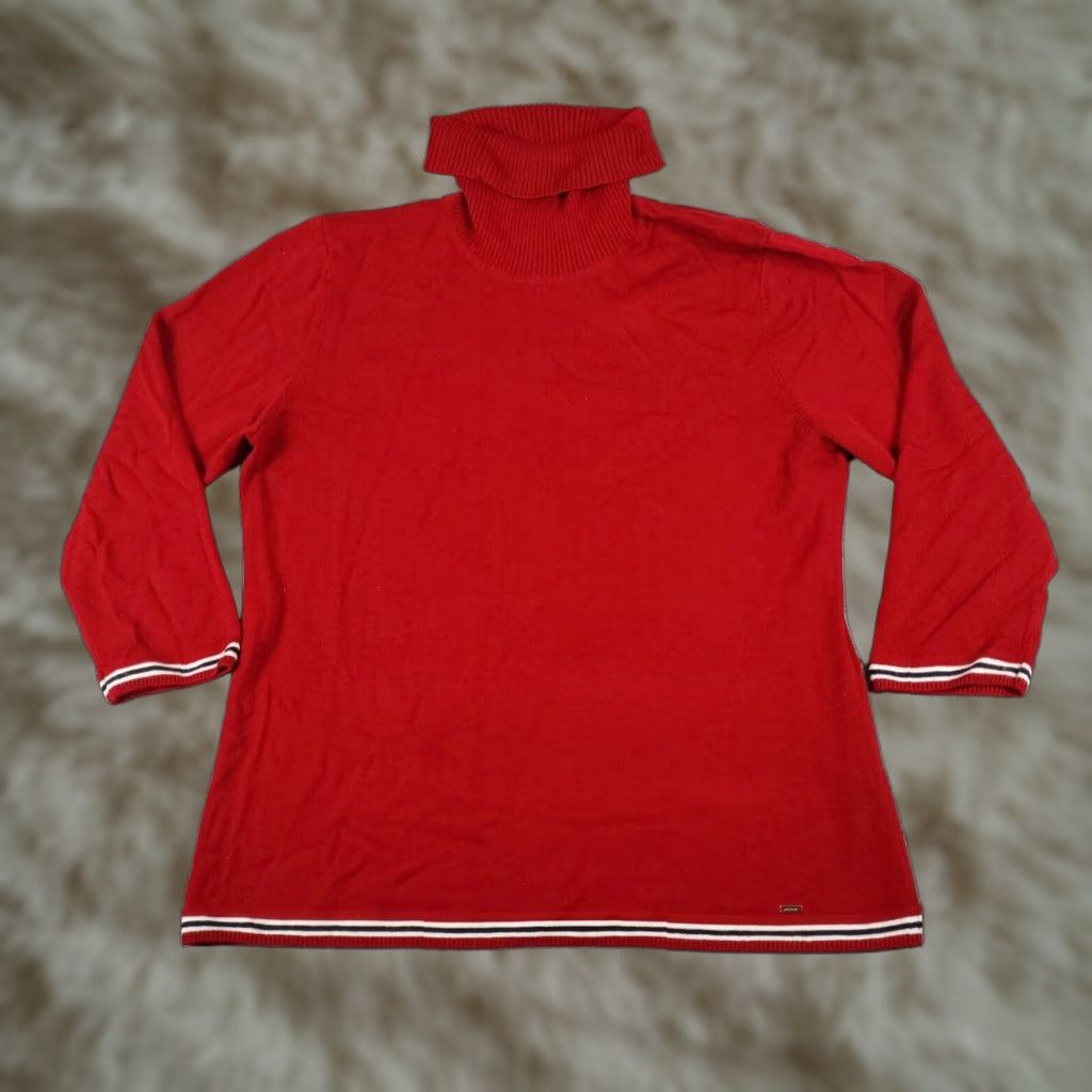 Tommy Hilfiger Tommy Hilfiger Womens Red Turtleneck Sweater Large Long Sleeve Cotton Blend Pullover Casual Business Size L / US 10 / IT 46 - 1 Thumbnail
