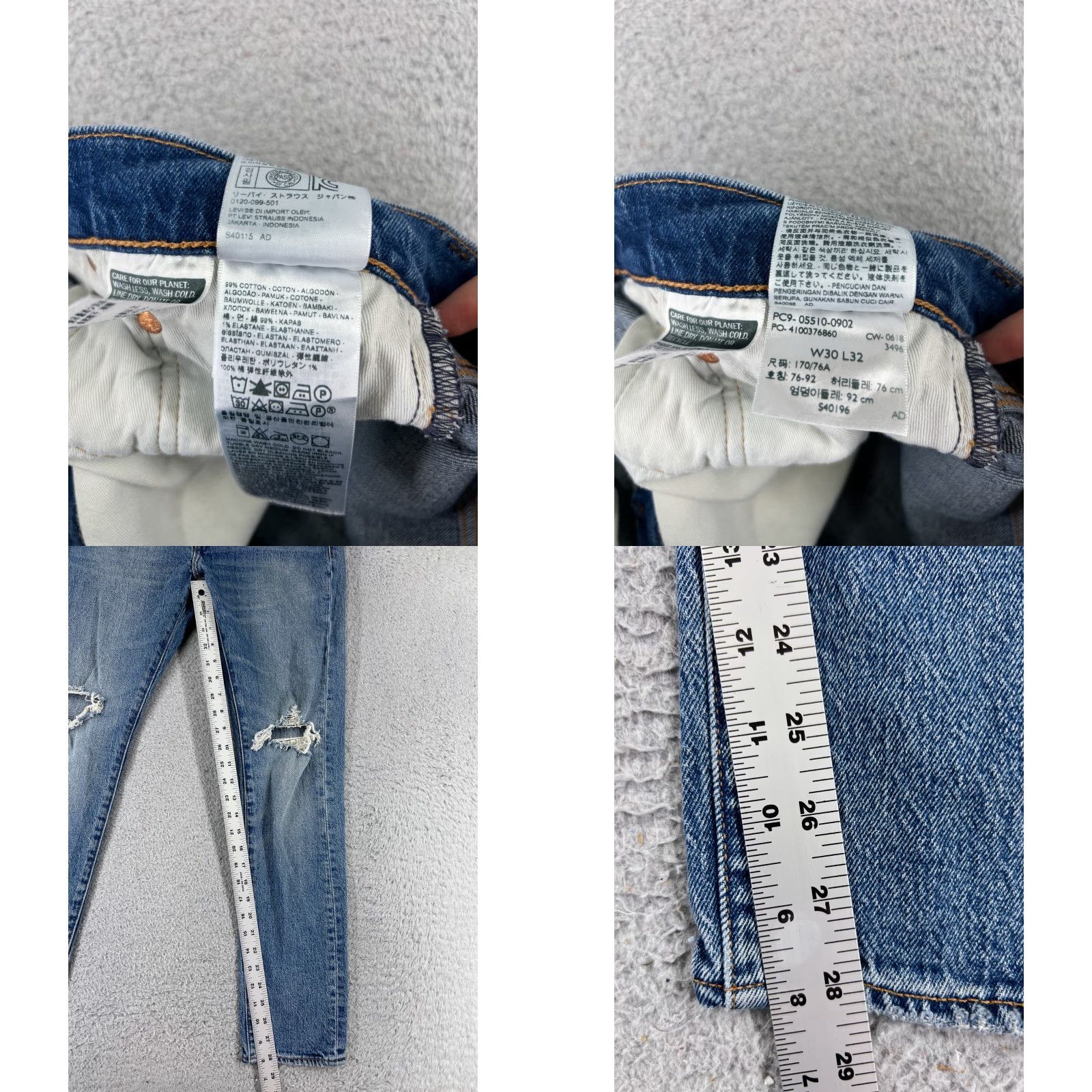 Levi's Levis Jeans Mens 510 Skinny Regular 30x28 Blue Mid Wash Denim Cotton Blend 5-Pocket Design Vintage No Size US 30 / EU 46 - 8 Thumbnail