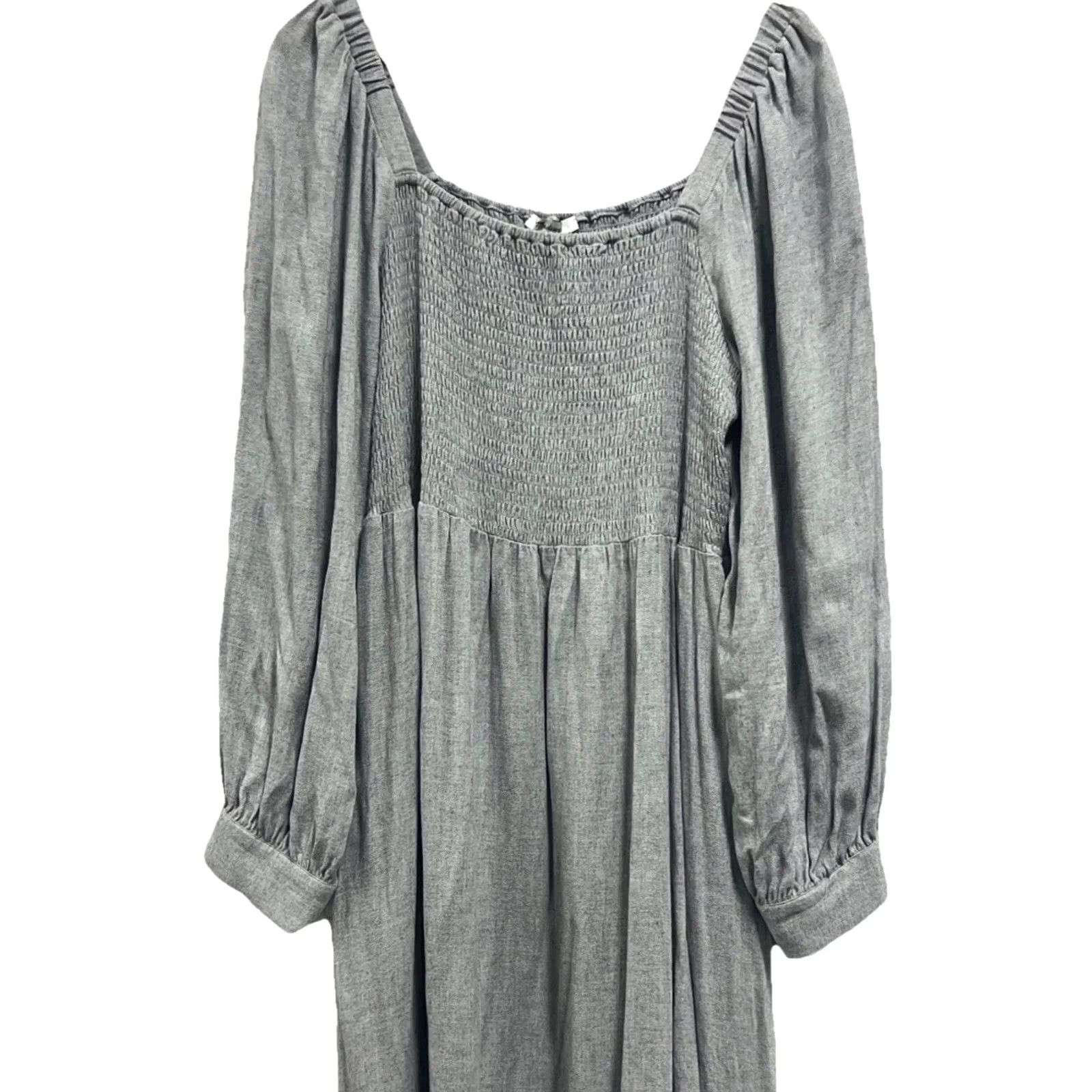 Madewell Madewell Women’s XXL Gray Smocked Midi Dress Puff Sleeve Prairie Cottagecore Size XXL / US 16-18 / IT 52-54 - 3 Thumbnail