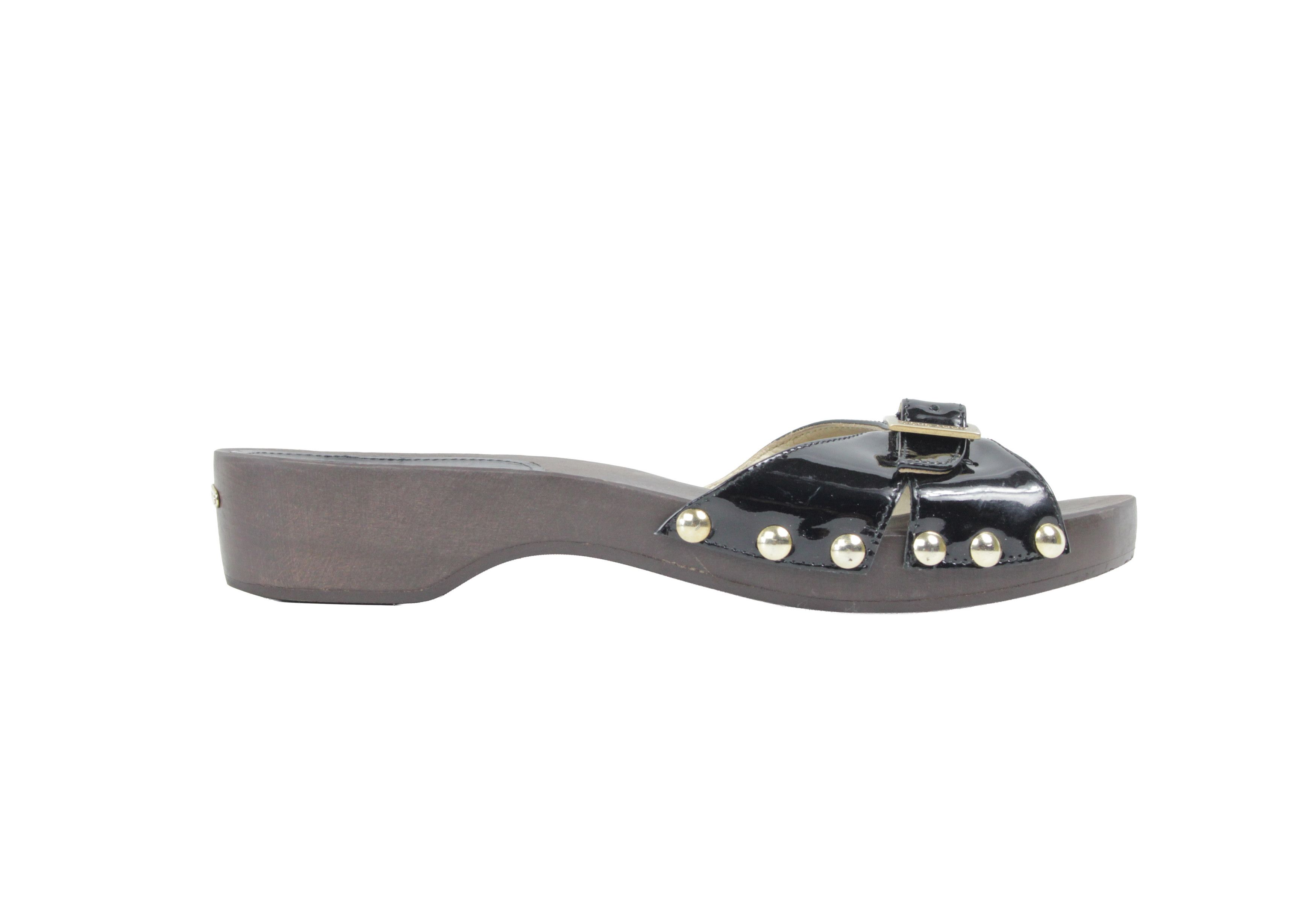 Jimmy Choo Wood Sabo Mules Y2K Studded Sandals Size US 8.5 / IT 38.5 - 3 Thumbnail
