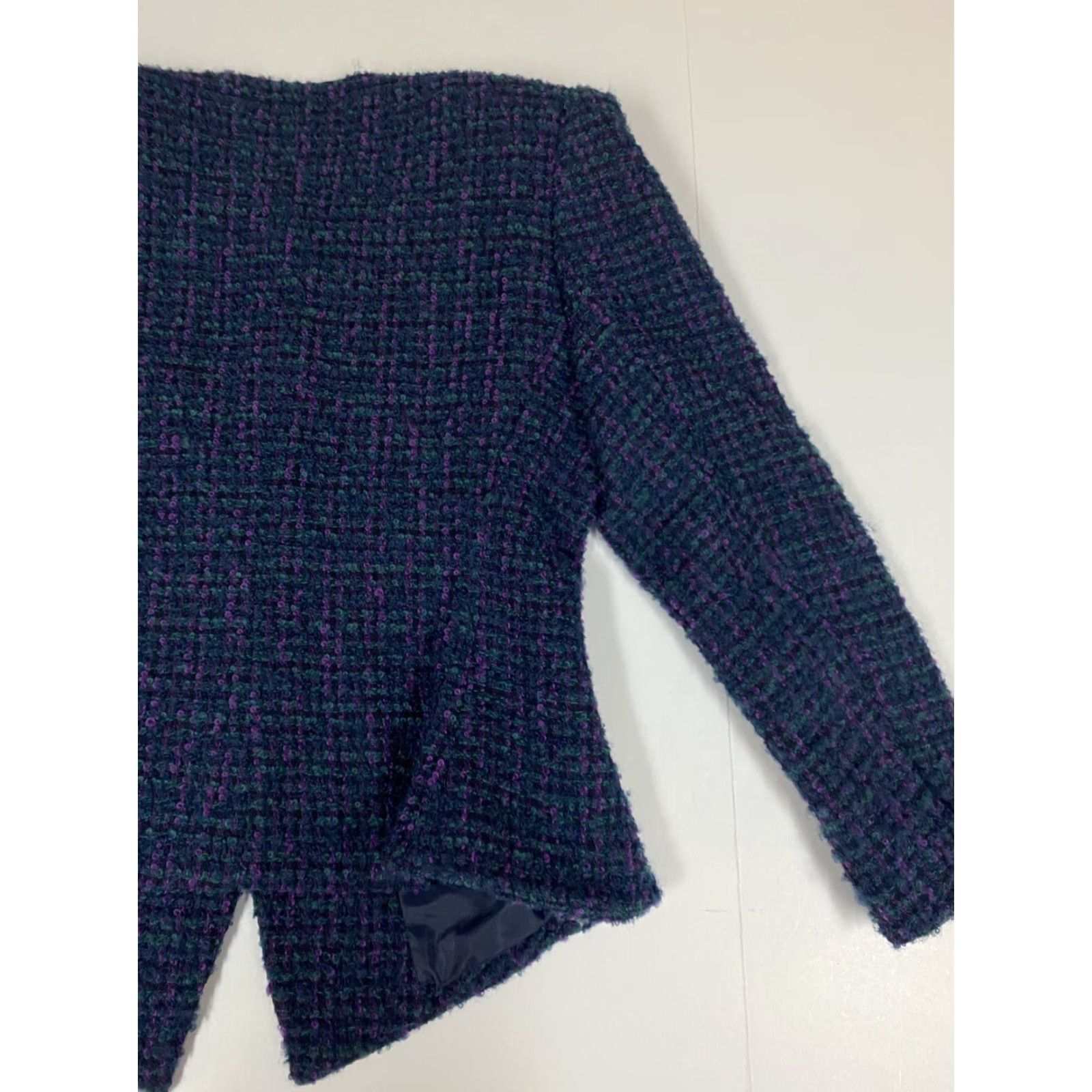 Vintage EN Avance Blazer Jacket Women 9 Blue Four-Button Casual Formal Wool Polyester Striped Notch Lapel Lightweight Mid-Length Modern Tuxedo Fall Winter Size M / US 6-8 / IT 42-44 - 6 Thumbnail