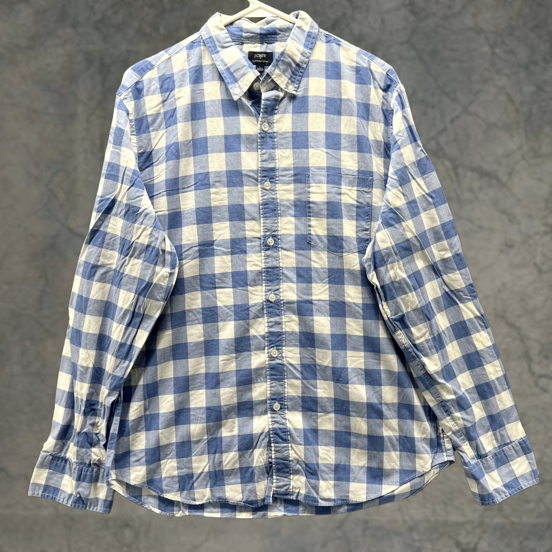 J.Crew J.Crew Shirt Mens L Blue White Gingham Heathered Cotton Button-Down Casual Pocketed Long Sleeve Size US L / EU 52-54 / 3 - 1 Thumbnail