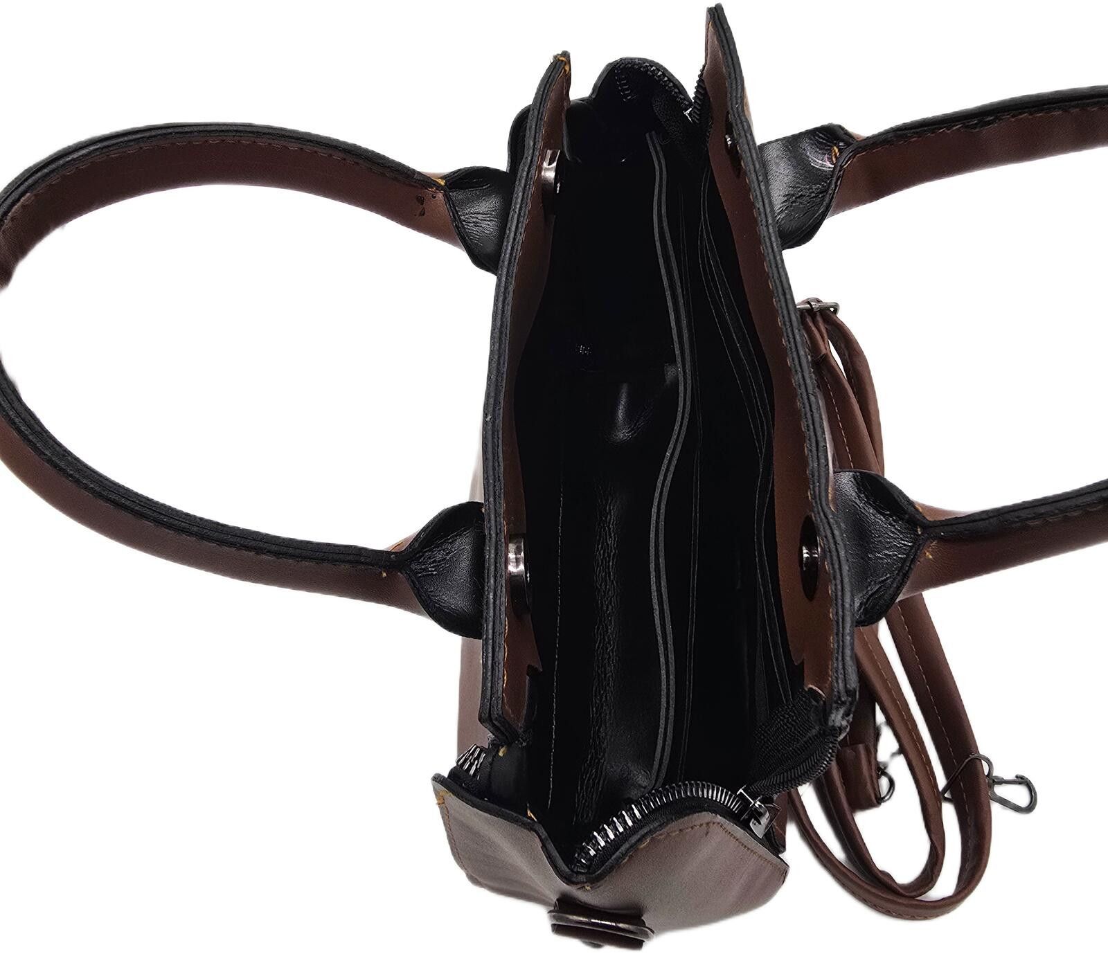 The Unbranded Brand Brown Faux Leather Handbag with Dual Zipper Detail Size ONE SIZE - 7 Thumbnail