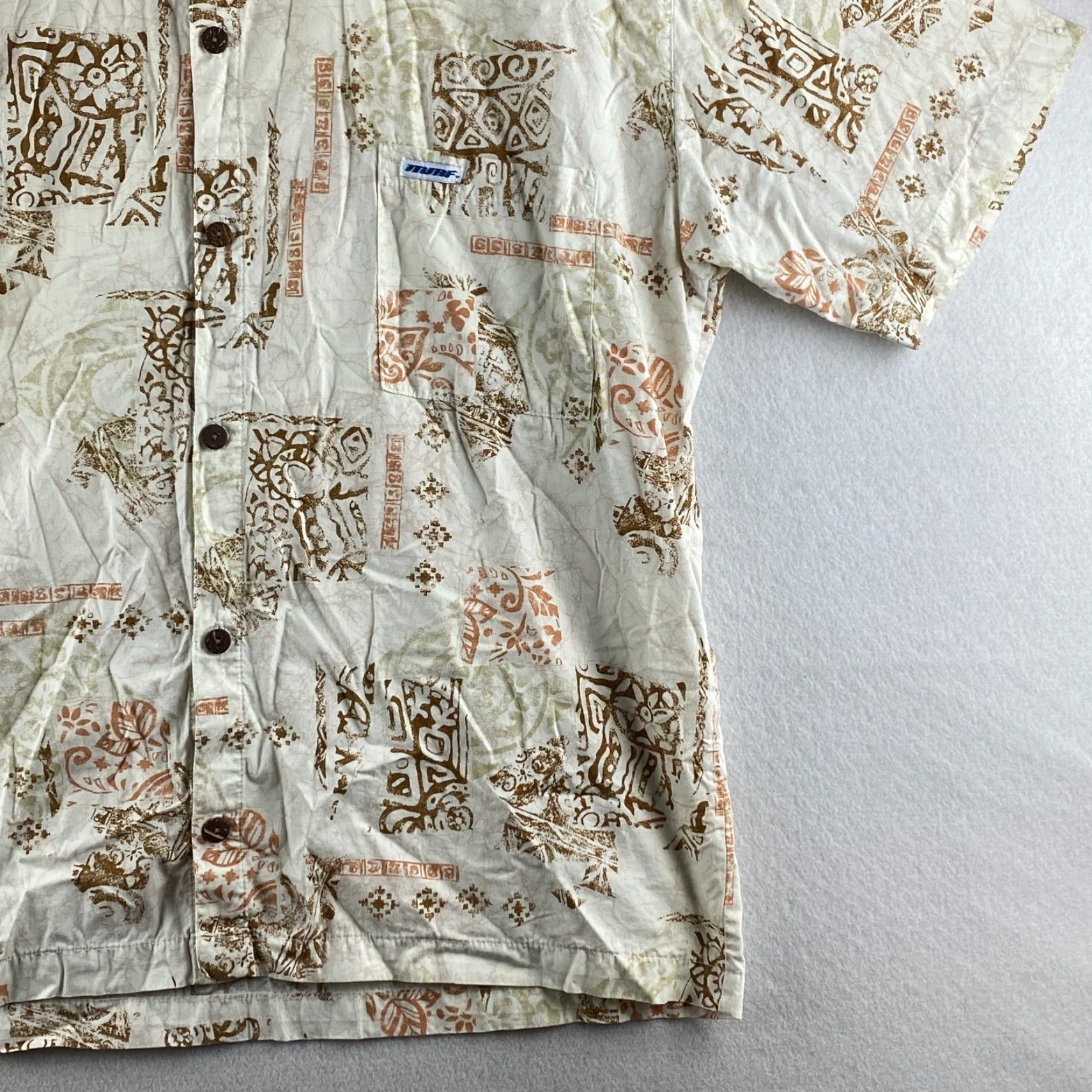 Vintage VINTAGE Murf Wear Hawaiian Shirt Mens XL Beige Button-Up Short Sleeve Geometric Pattern USA Made Size US XL / EU 56 / 4 - 3 Thumbnail