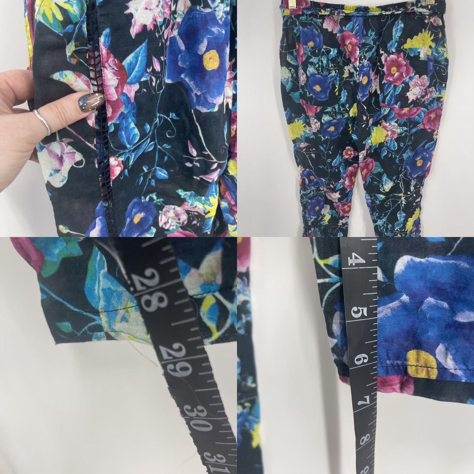 Vintage Seafolly Floral Pants Womens Small Tapered Leg Blue Casual Pockets Regular Fit Size 28" / US 6 / IT 42 - 8 Thumbnail