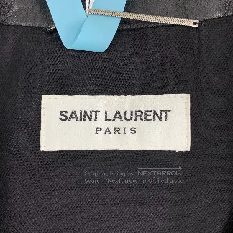 Saint Laurent Paris Saint Laurent Paris Black Leather Notched Lapel Zipped Lon Size US L / EU 52-54 / 3 - 5 Thumbnail