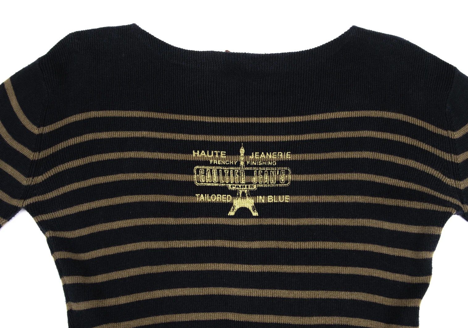 Jean Paul Gaultier Tower Print Striped Knit Sweater in Navy Khaki, Size 48 Size US M / EU 48-50 / 2 - 2 Thumbnail