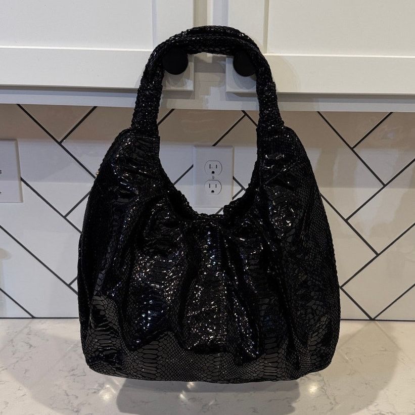 Other Vintage Perlina Y2K black snake skin leather large hobo bag Size ONE SIZE - 2 Thumbnail