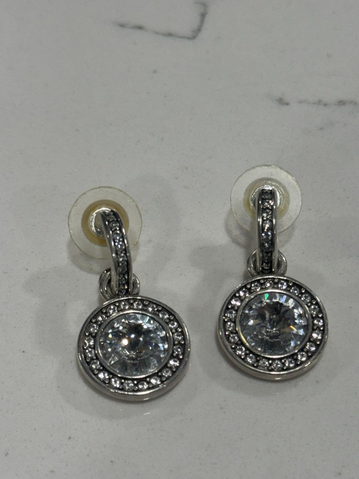 Jewelry Vintage Miglio Crystal Drop Earrings Silver-Tone Halo Design Size ONE SIZE - 3 Thumbnail