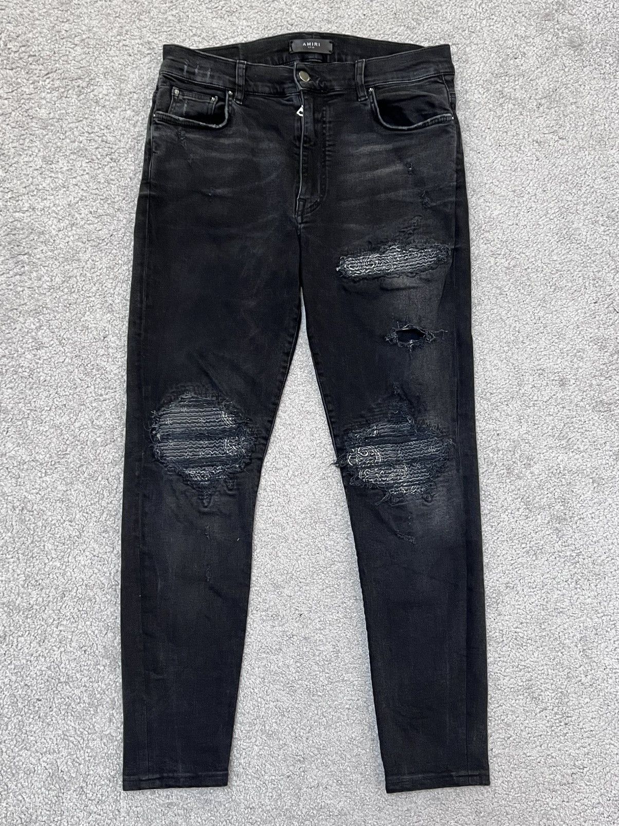 Amiri Amiri MX-1 Black Cashew Flower Split Patches Skinny Jeans Size US 34 / EU 50 - 2 Thumbnail