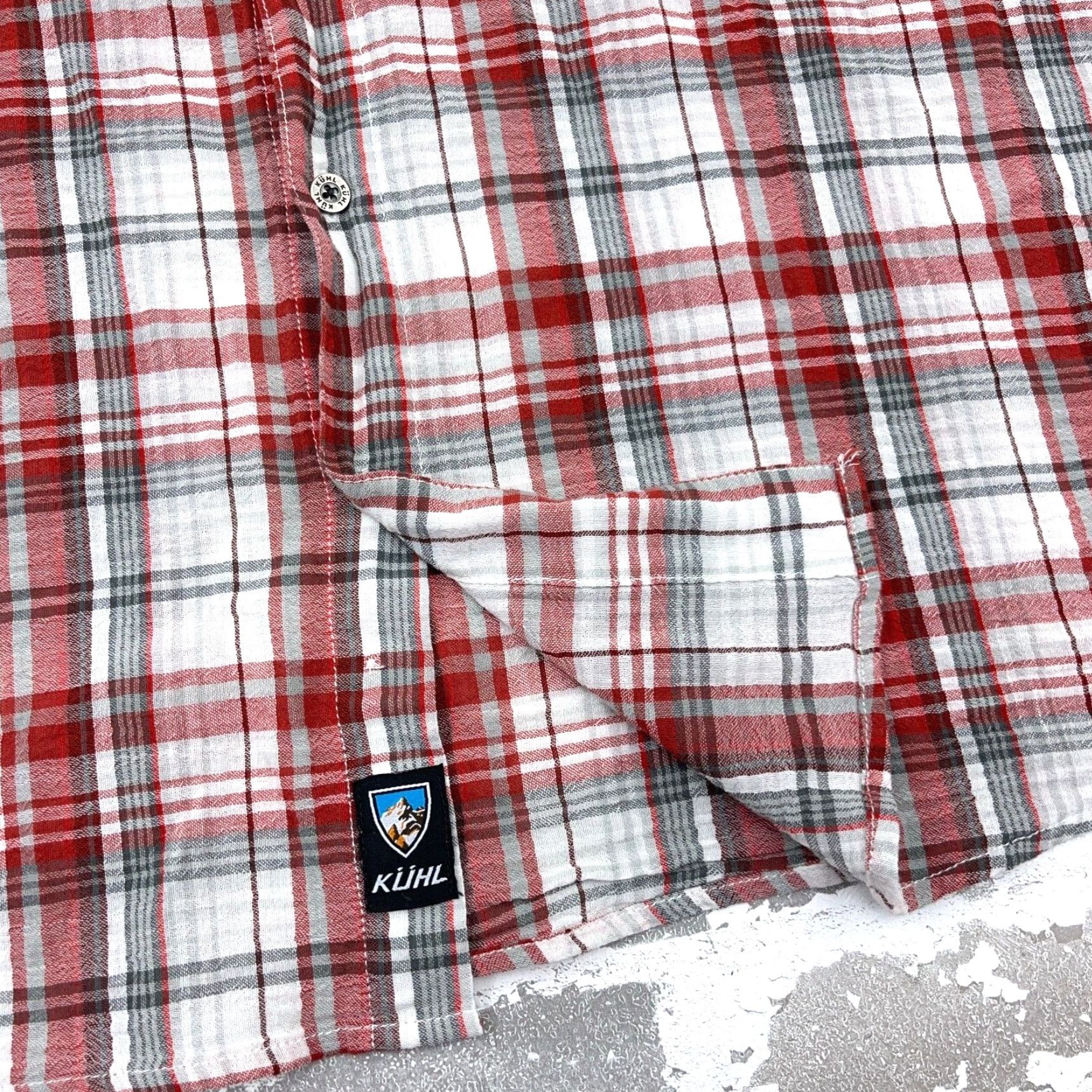 Vintage VINTAGE Kuhl Shirt Men XL Orange White Plaid Button Up Organic Cotton Camp Hiking Pocket Size US XL / EU 56 / 4 - 4 Thumbnail