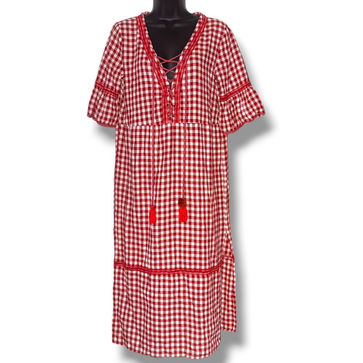 Other POL red and white gingham lace up flutter sleeve dress Size S / US 4 / IT 40 - 2 Thumbnail