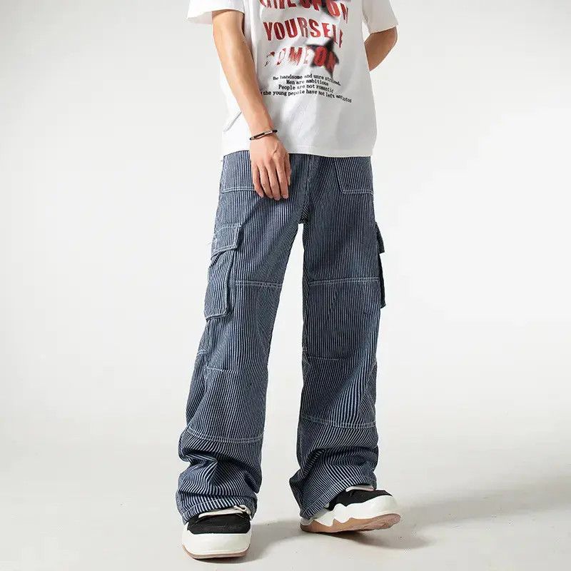 Japanese Brand Retro loose striped patchwork pocket jeans Size US 32 / EU 48 - 2 Thumbnail