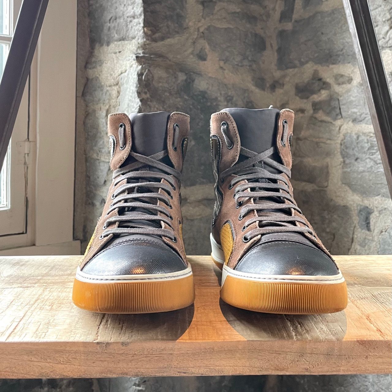 Lanvin Lanvin Yellow Mustard Multi Fabric Combo High-top Sneakers Size US 9 / EU 42 - 3 Thumbnail