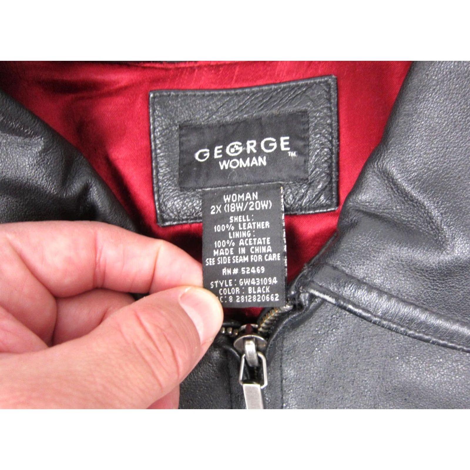 George Vintage George Leather Jacket Womens 2X 18W/20W Plus Black Biker Full Zip Motor Size XXL / US 16-18 / IT 52-54 - 3 Thumbnail