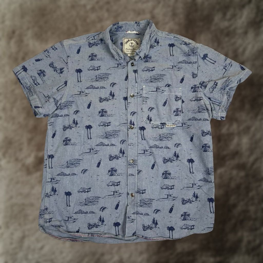 Vintage Iron And Resin Wave Pattern Hawaiian Shirt Medium Button-Up Short Sleeve Size US M / EU 48-50 / 2 - 1 Thumbnail