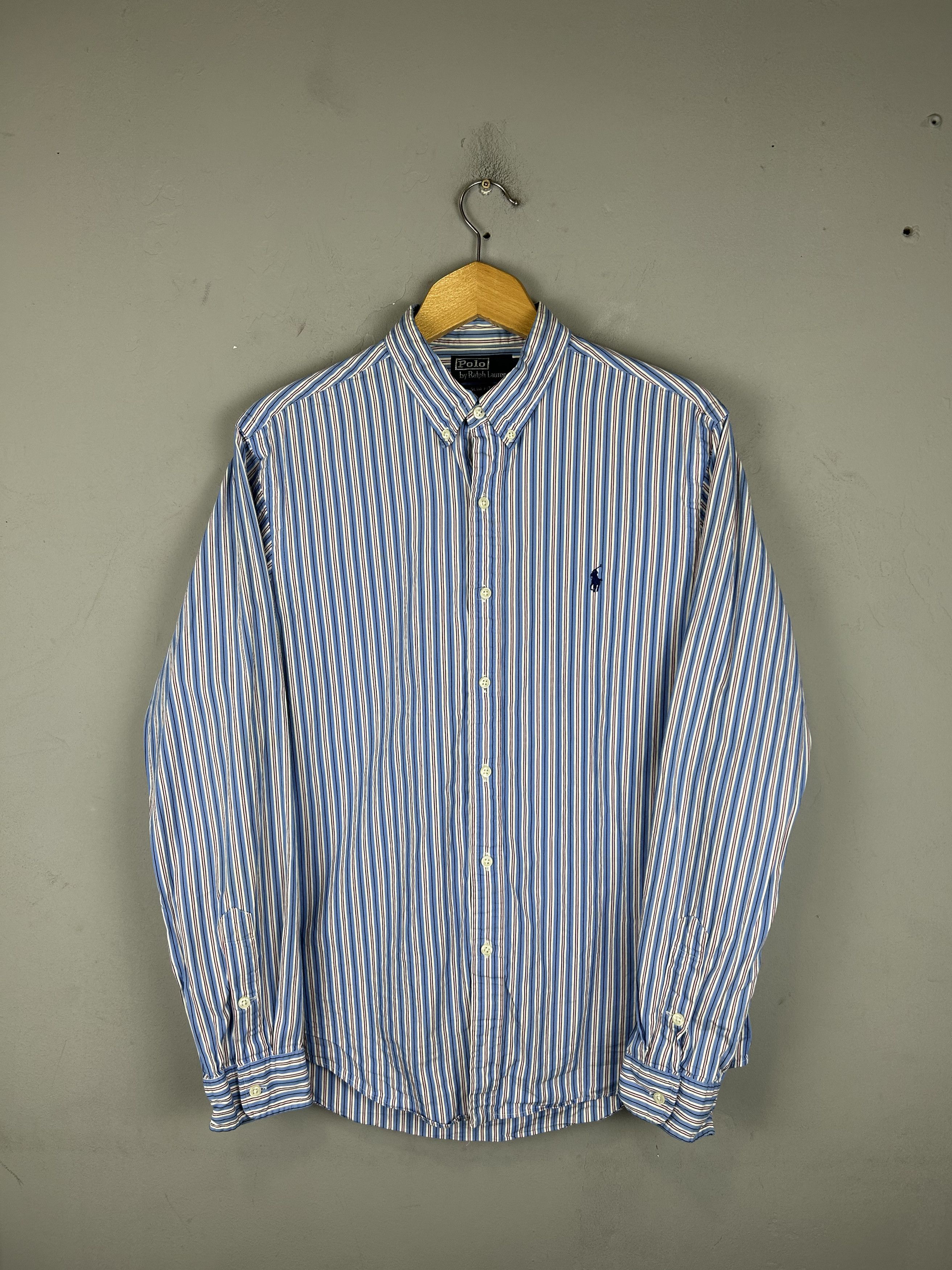 Polo Ralph Lauren × Ralph Lauren × Vintage Ralph Lauren Shirt Vintage Blue Striped Long Sleeve Button Size US L / EU 52-54 / 3 - 3 Thumbnail
