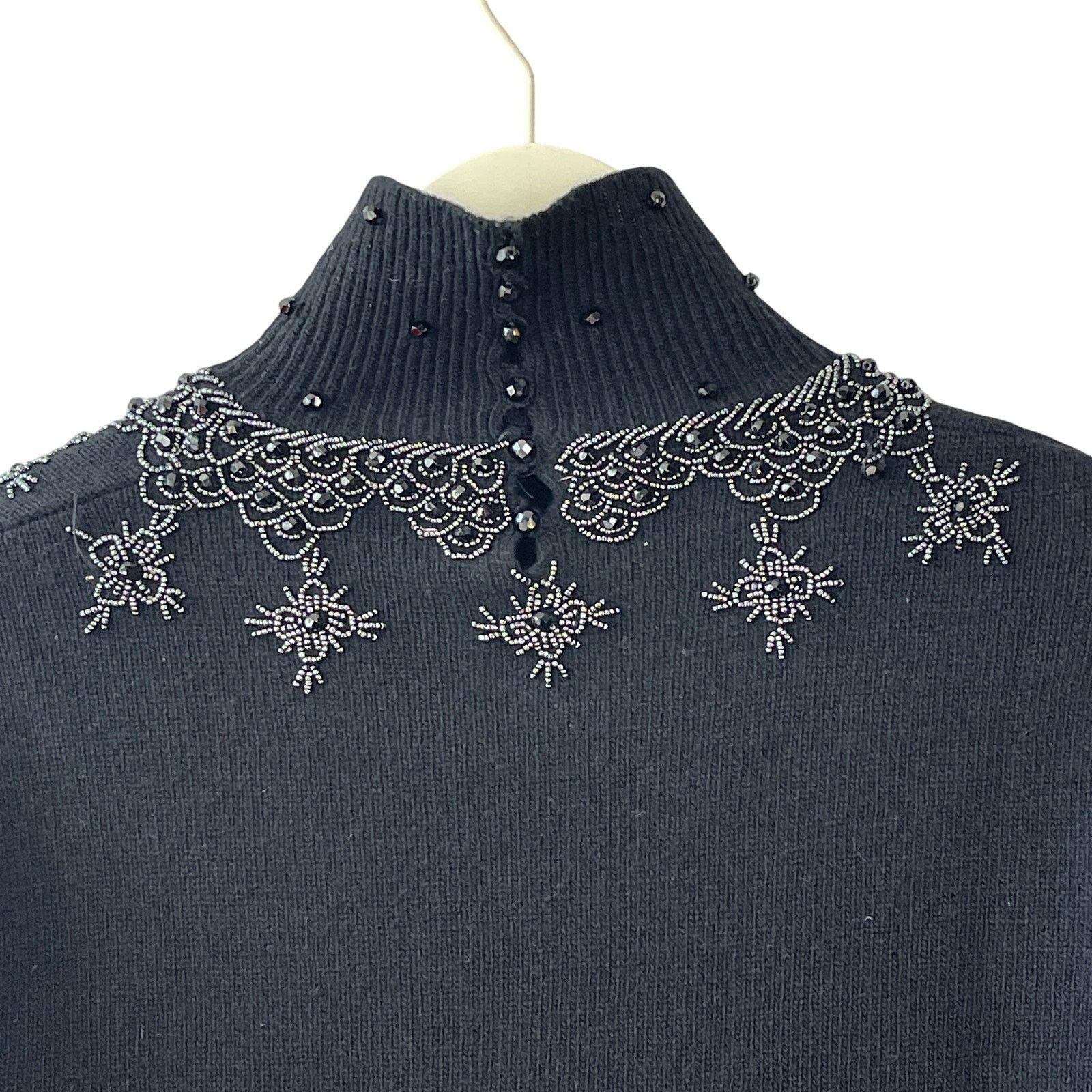 Vintage VINTAGE 80s Jet Beaded Turtleneck Sweater Size S/M Size M / US 6-8 / IT 42-44 - 4 Thumbnail
