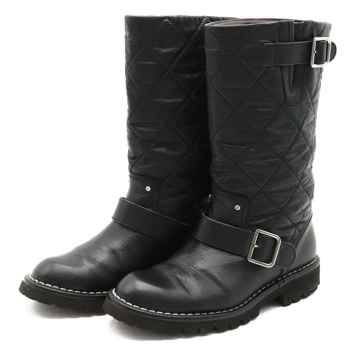 Chanel Chanel Chanel Matelasse Leather Coco Mark Engineer Boots Leather Shoes Size ONE SIZE - 1 Thumbnail