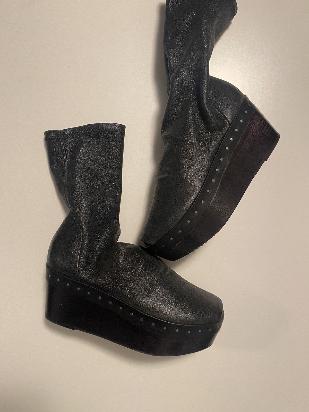 image of Rick Owens Leather Platform Boots in Black, Women's (Size 7)