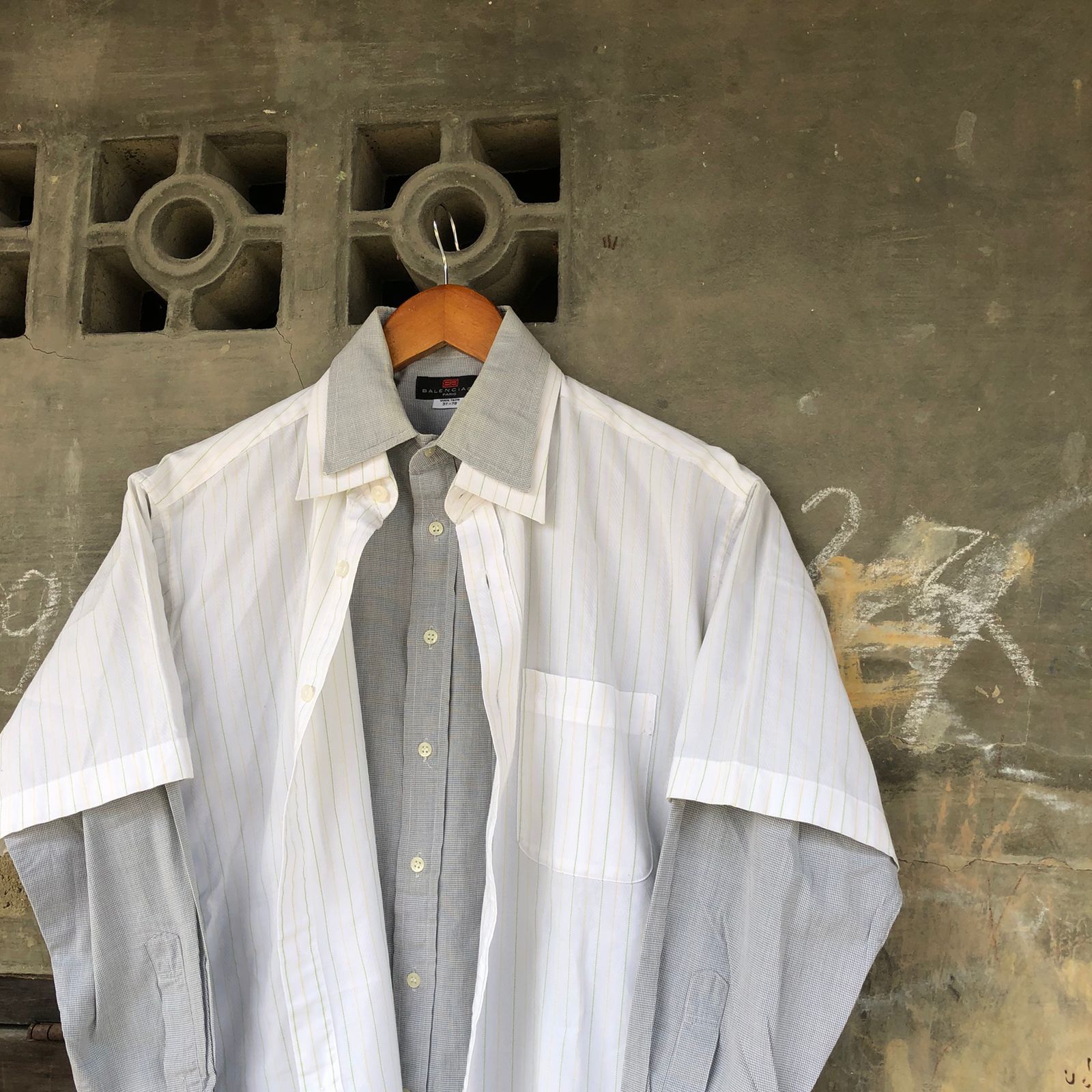 image of 1 Of 1 x Balenciaga Vintage Balenciaga Gingham Double Layered Shirt in Not Specified (Size Medium)