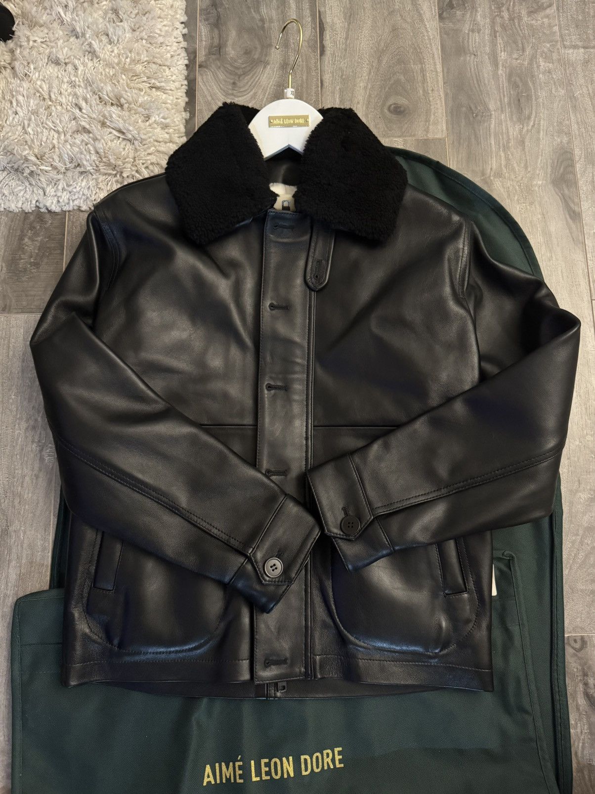 Aime Leon Dore Aime Leon Dore Black N1 Leather Shearling Deck Jacket Size US XS / EU 42 / 0 - 3 Thumbnail