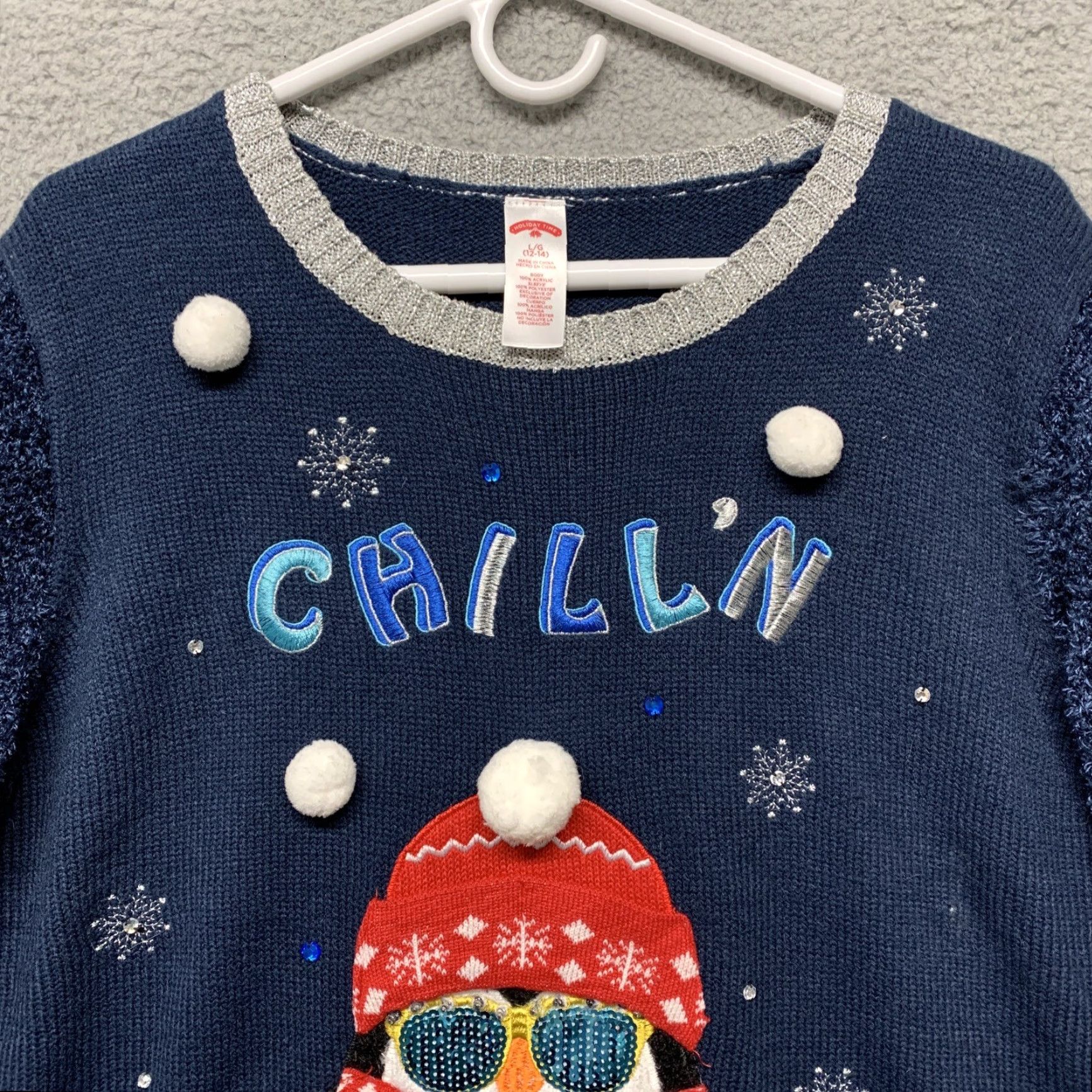 Vintage Holiday Time Women’s Large Blue CHILL'N Embellished Warm Winter Sweater Shirt (12-14) Pullover Womens Size L / US 10 / IT 46 - 2 Thumbnail