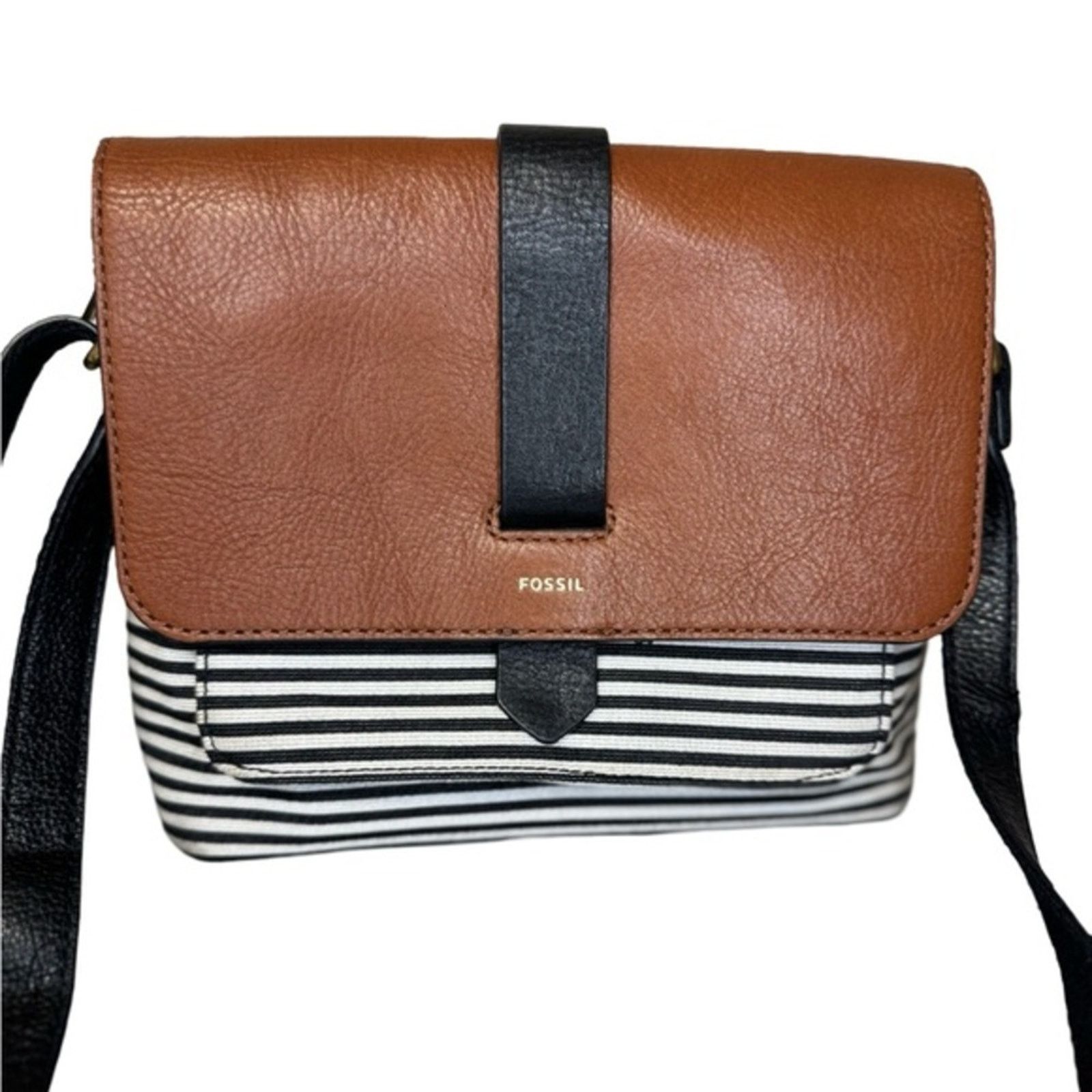 Fossil Fossil Kinley Flap Striped Purse w/Brown Leather Crossbody Size ONE SIZE - 1 Thumbnail
