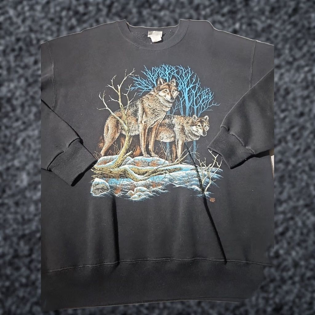 Lee Vintage Sturdy Sweats by Lee Sweatshirt Mens XL Black Wolf Mountain USA 90s Size US XL / EU 56 / 4 - 1 Thumbnail