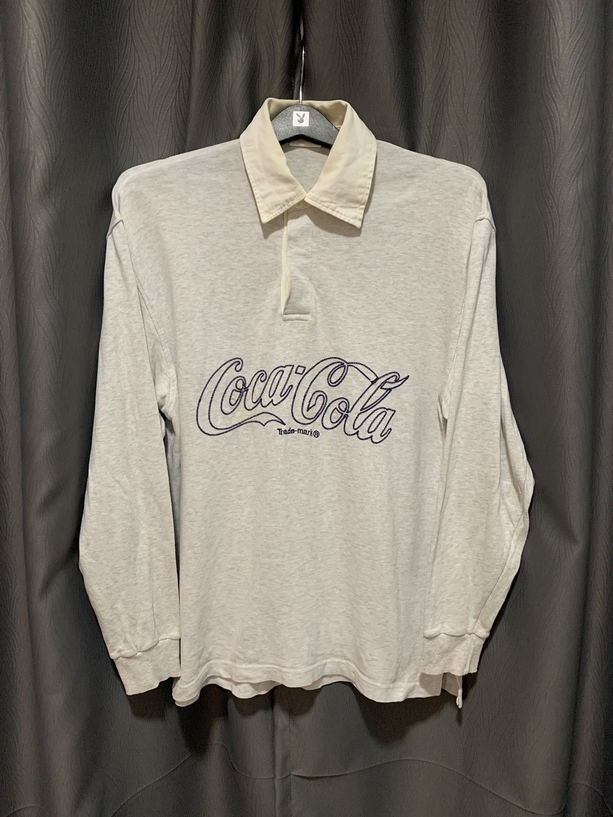Vintage Coca Cola Embroidery Spellout Long Sleeve Rugby Tee