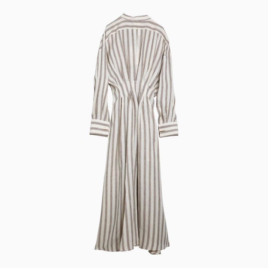 Max Mara o1d2blof0824 Long Striped Linen Dress in Beige & White Size S / US 4 / IT 40 - 2 Thumbnail