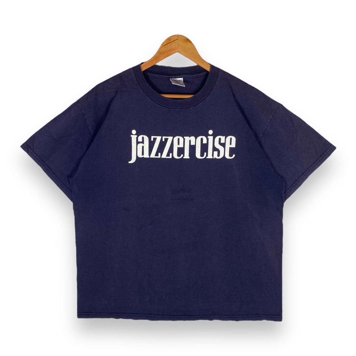 image of Vintage 90's Jazzercise Sunfaded Tee in Navy, Men's (Size Large)