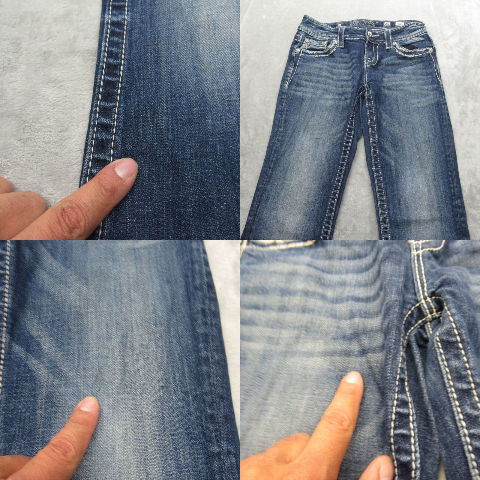 Miss Me Miss Me Jeans Women Bootcut Denim 28x32 Dark Blue Embroidered Rhinestone Pockets Stretch Comfort Relaxed Baggy Leadin Size 28" / US 6 / IT 42 - 8 Thumbnail
