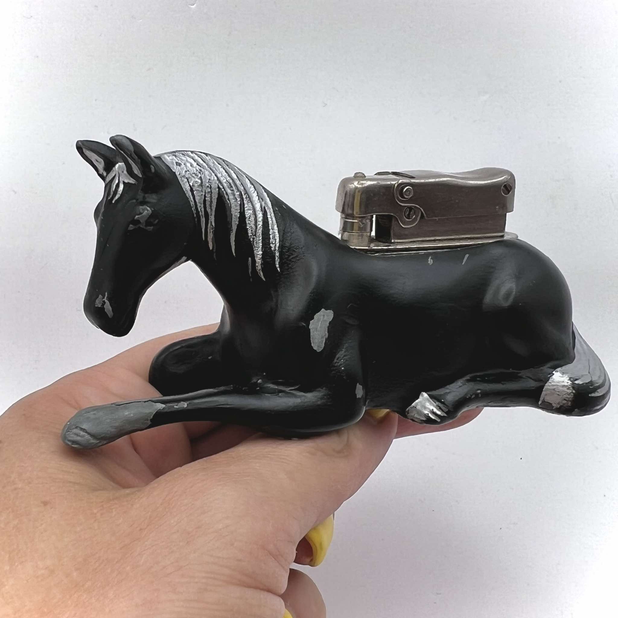 1960's Vintage Desk Gasoline Lighter Horse Good Working