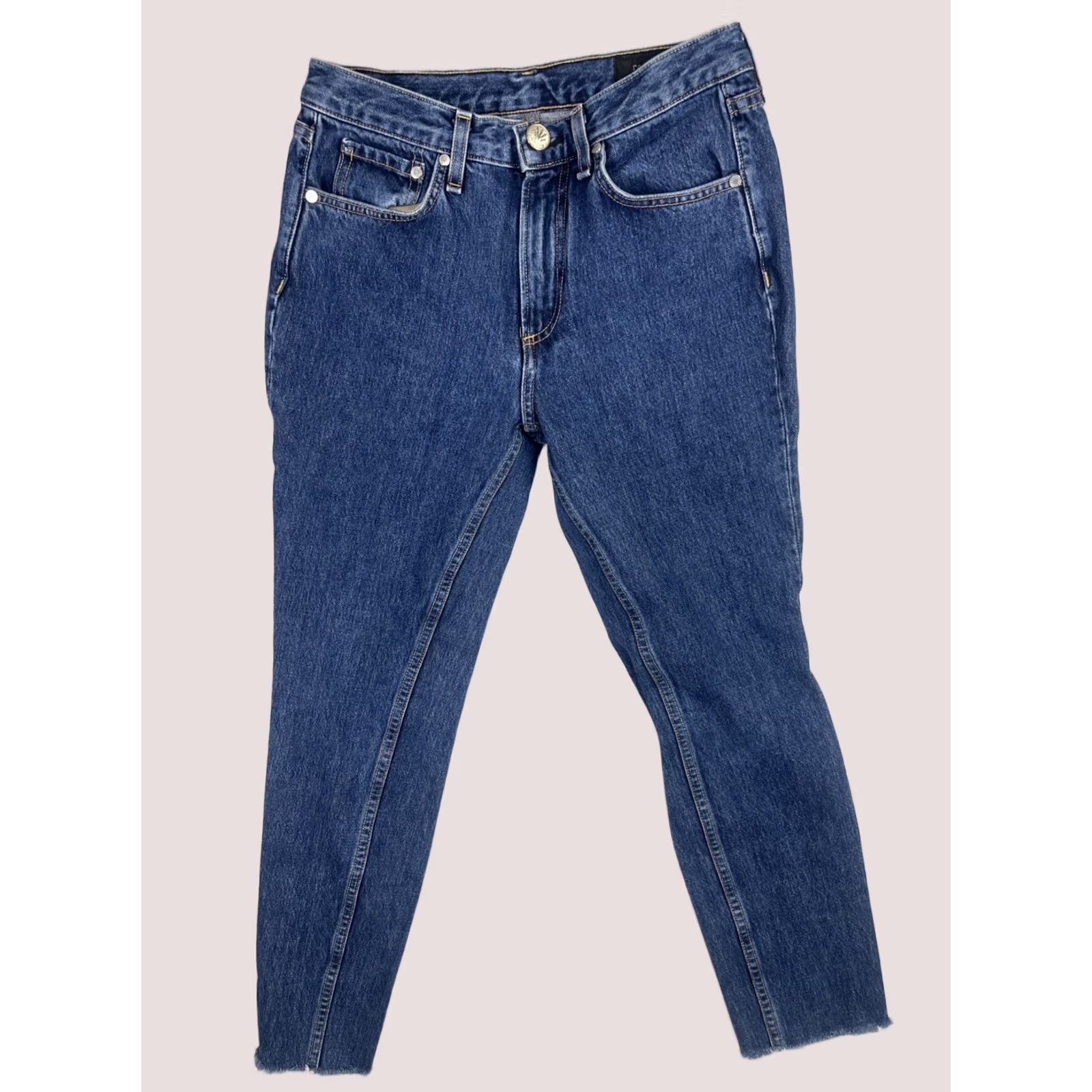Rag & Bone rag & bone Jeans Womens 25 High Rise Raw Edge Tapered Skinny Dark Stone Blue Denim 5-Pocket Mens Womens Boys Girls Size 26" / US 2 / IT 38 - 1 Thumbnail