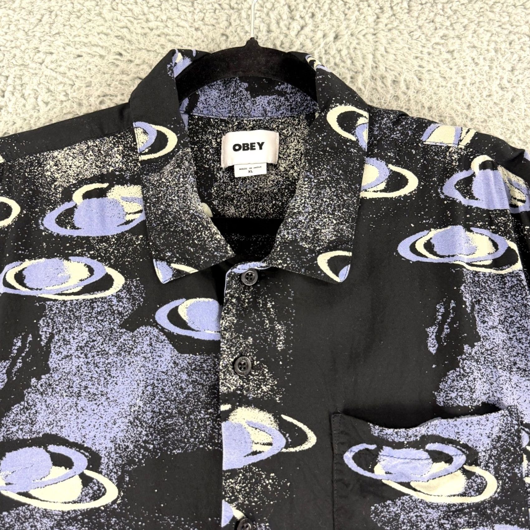Obey OBEY Shirt XL Black Galaxy Planet Print Viscose Long Sleeve Button-Up Men’s Graphic Casual Space Print Size US XL / EU 56 / 4 - 2 Thumbnail