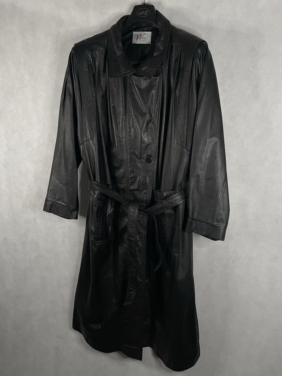 Japanese Brand × Vintage Black Vintage 90s Y2k Long Leather Belted Jacket Designer Size US L / EU 52-54 / 3 - 4 Thumbnail
