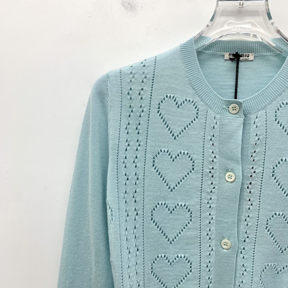 Miu Miu Miu Miu Light Blue Hollow Out Wool Knit Cardigan K26WX Size S / US 4 / IT 40 - 3 Thumbnail