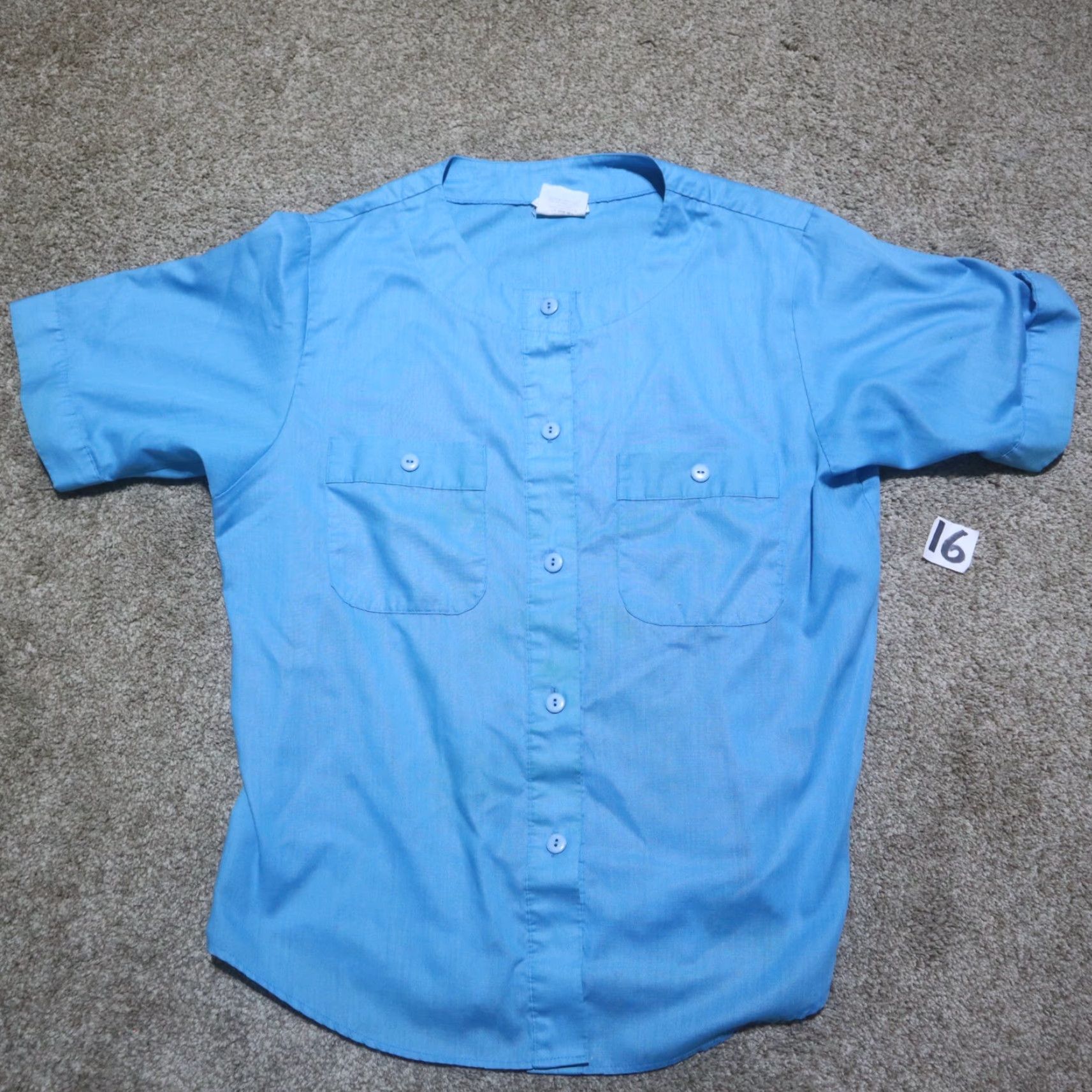 Vintage DonnKenny Shirt Women Adult Medium Blue Button-Up Short Sleeve with Shoulder Pads Size 32" / US 10 / IT 46 - 2 Thumbnail