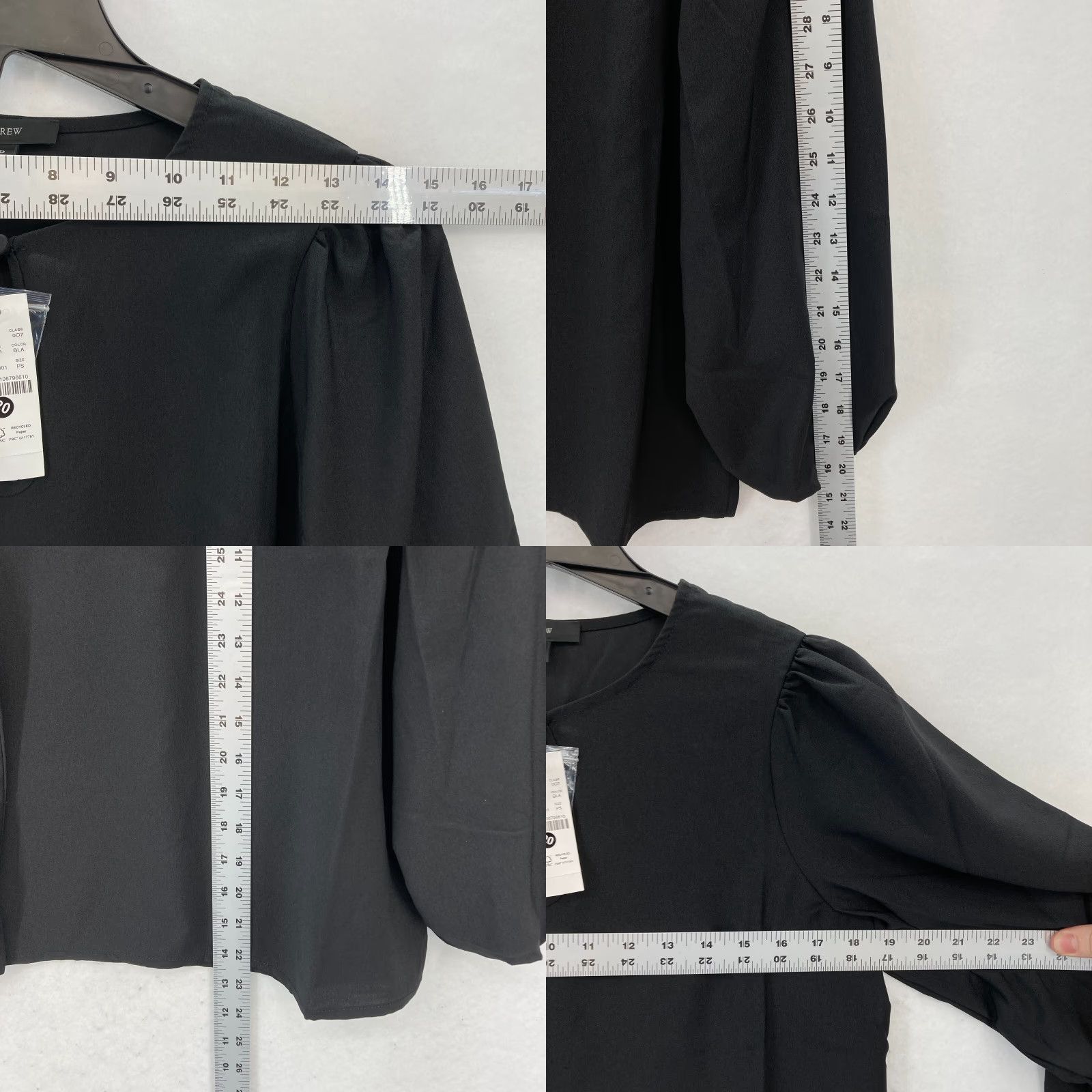 J.Crew J.CREW Puff Sleeve Satin Back Crepe Top Women's SP Petite Black Keyhole Neckline Shirt Size S / US 4 / IT 40 - 8 Thumbnail