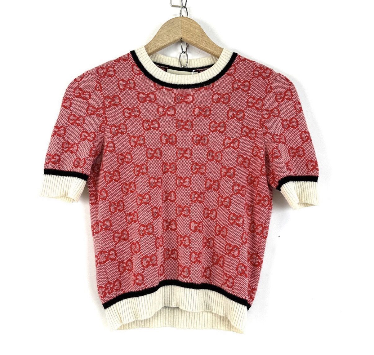 Gucci Gucci Red Double G Logo Knit Short Sleeve K12 Size XS / US 0-2 / IT 36-38 - 1 Thumbnail