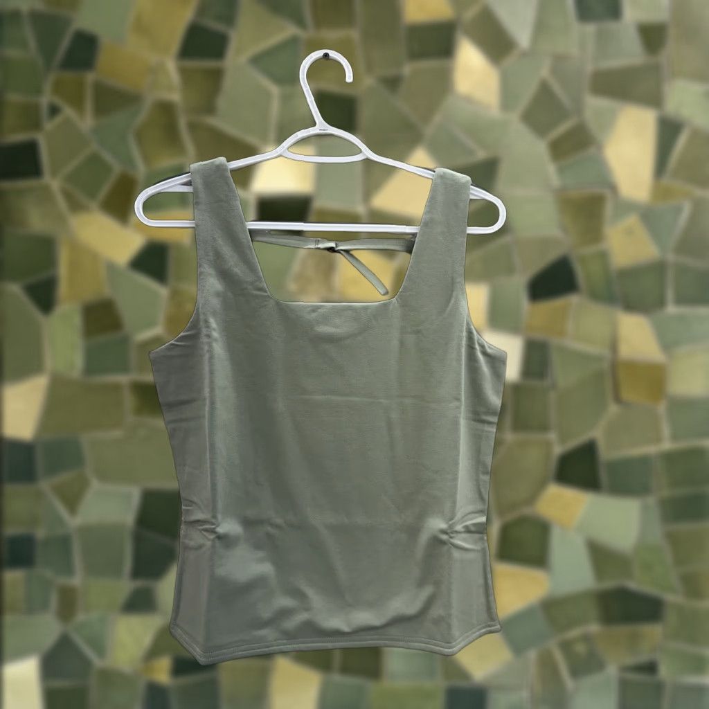 Vintage Isabella Bird Womens Tank Top Green Back Strap Square Neck Size Medium Casual Sleeveless Cotton Spandex Regular Fit Size M / US 6-8 / IT 42-44 - 1 Thumbnail