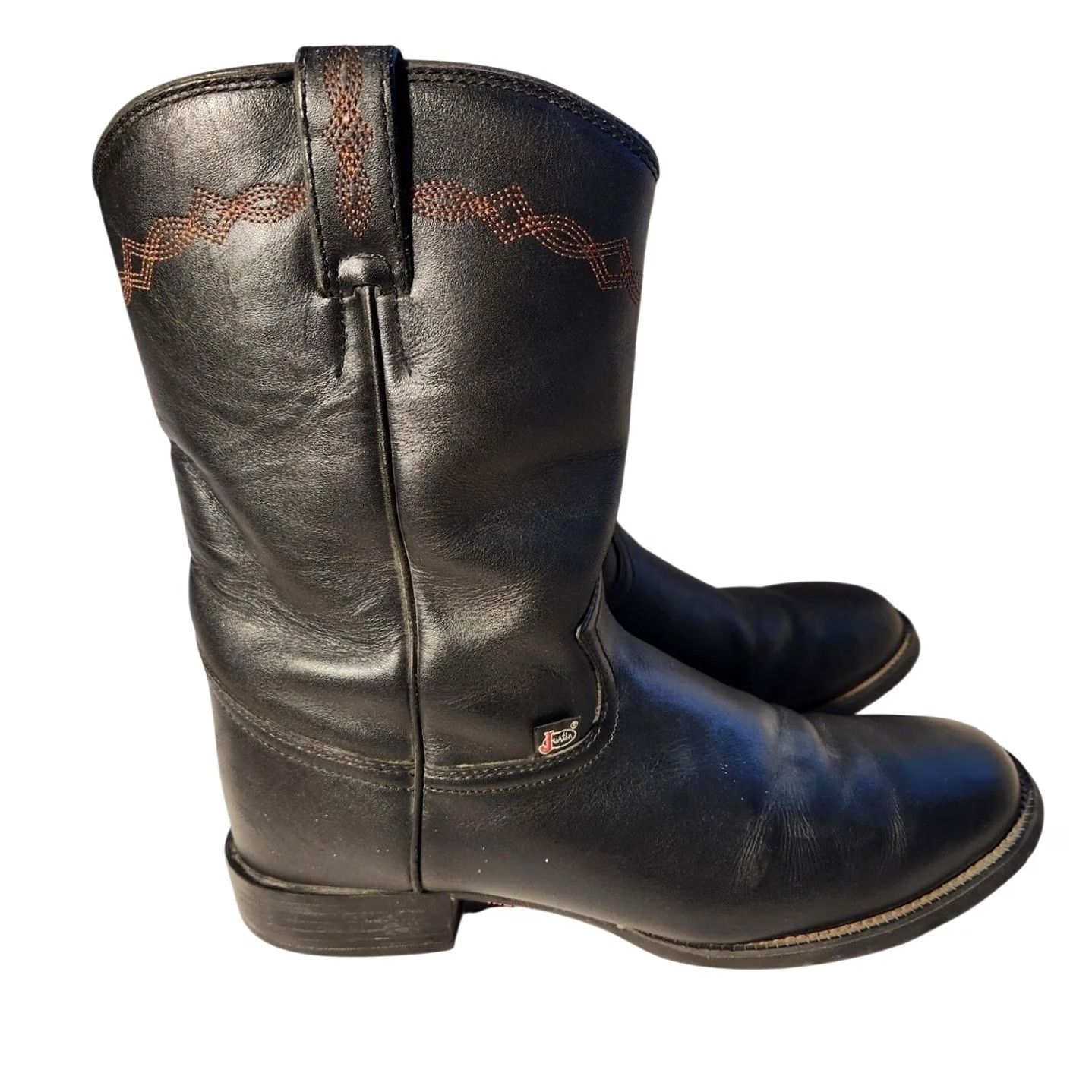 Vintage Justin Boots Mens 10.5 D Black Leather Western Roper Pull On Shoes? Size US 10 / EU 43 - 2 Thumbnail