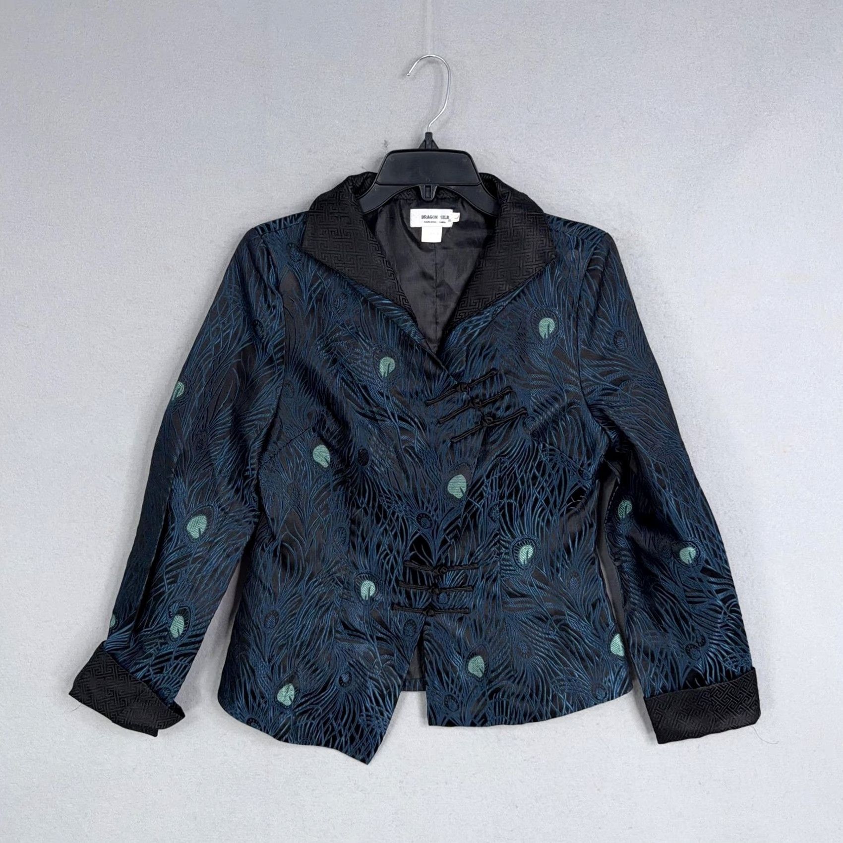 Vintage Dragon Silk Jacket Womens L Blue Peacock Embroidered Silk Toggle Blazer Asia Jacket is not the same. Size L / US 10 / IT 46 - 2 Thumbnail