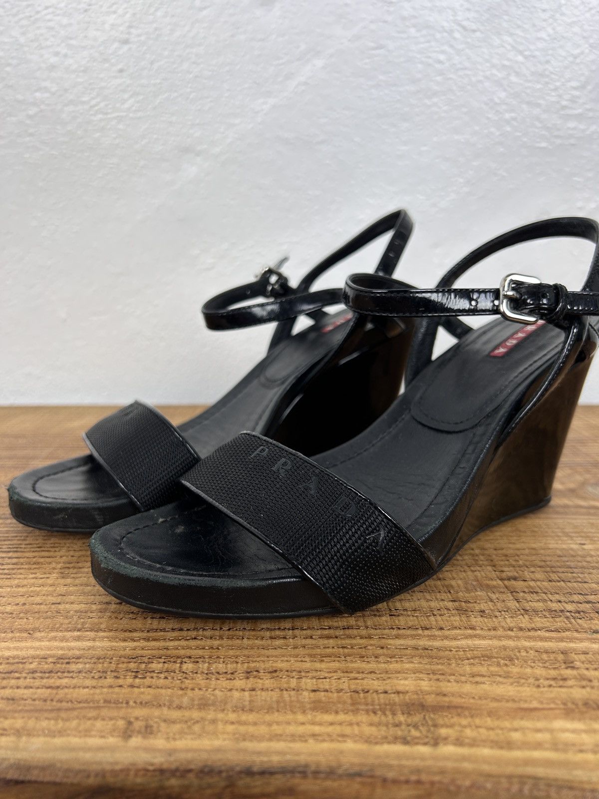 Prada Prada Logo Patch Platform Heeled Sandals Size 38.5 Size US 8.5 / IT 38.5 - 1 Thumbnail