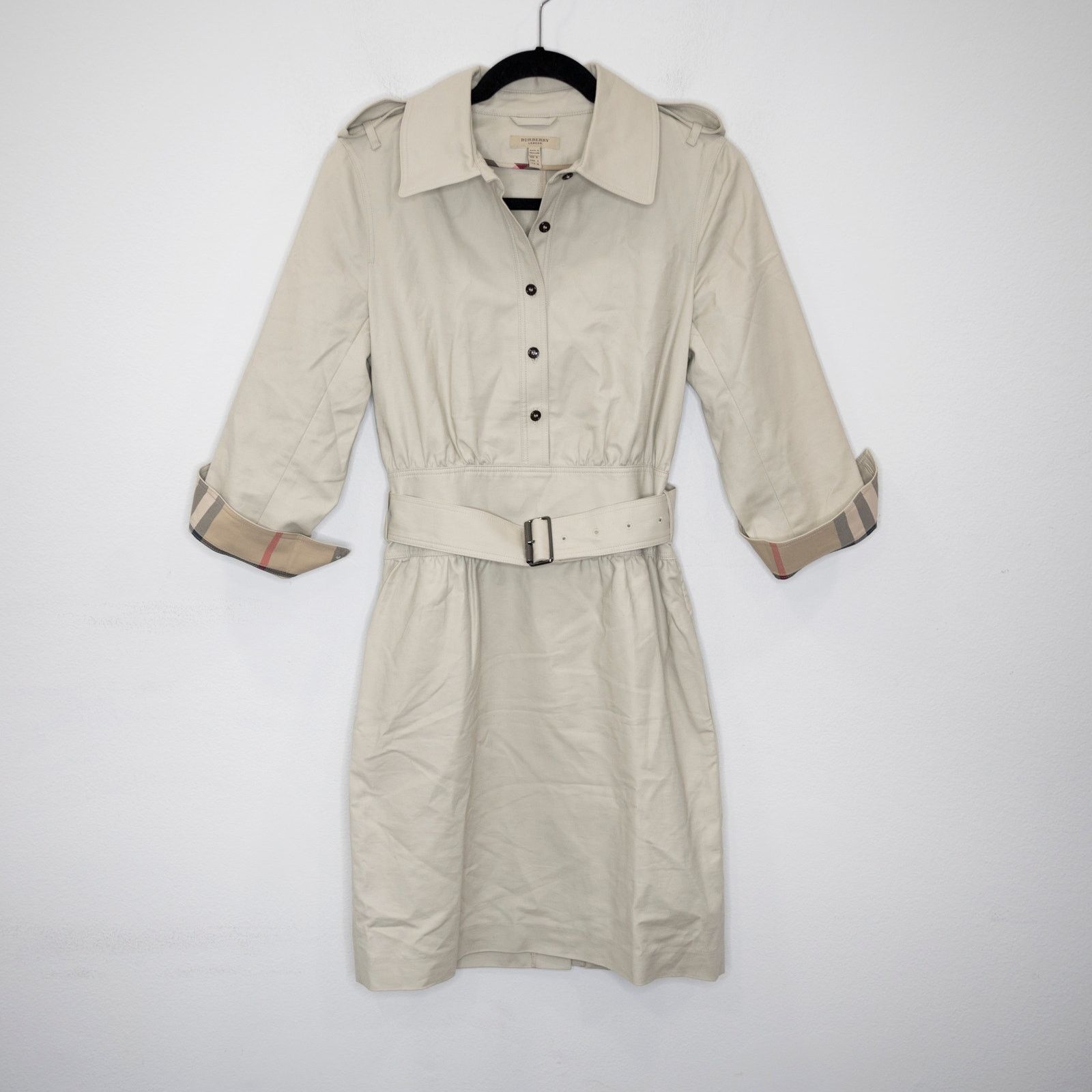 image of Burberry London Trench Shirt Dress in Khaki, Women's (Size Small)