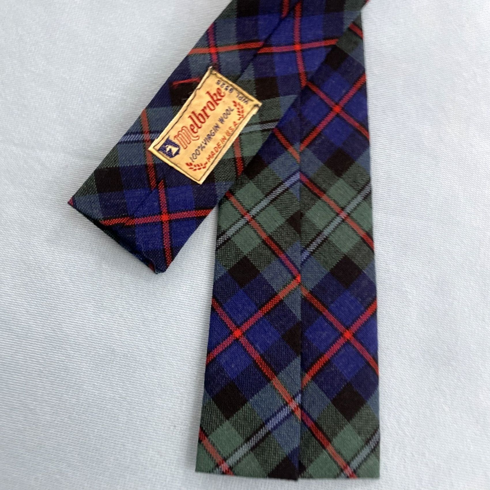 Vintage VINTAGE Melbrooke Tie Tartan Plaid Green Virgin Wool 2.5x51 Neckwear Mens Cap Capsule Necktie 50s Distinctive Square End Size ONE SIZE - 5 Thumbnail