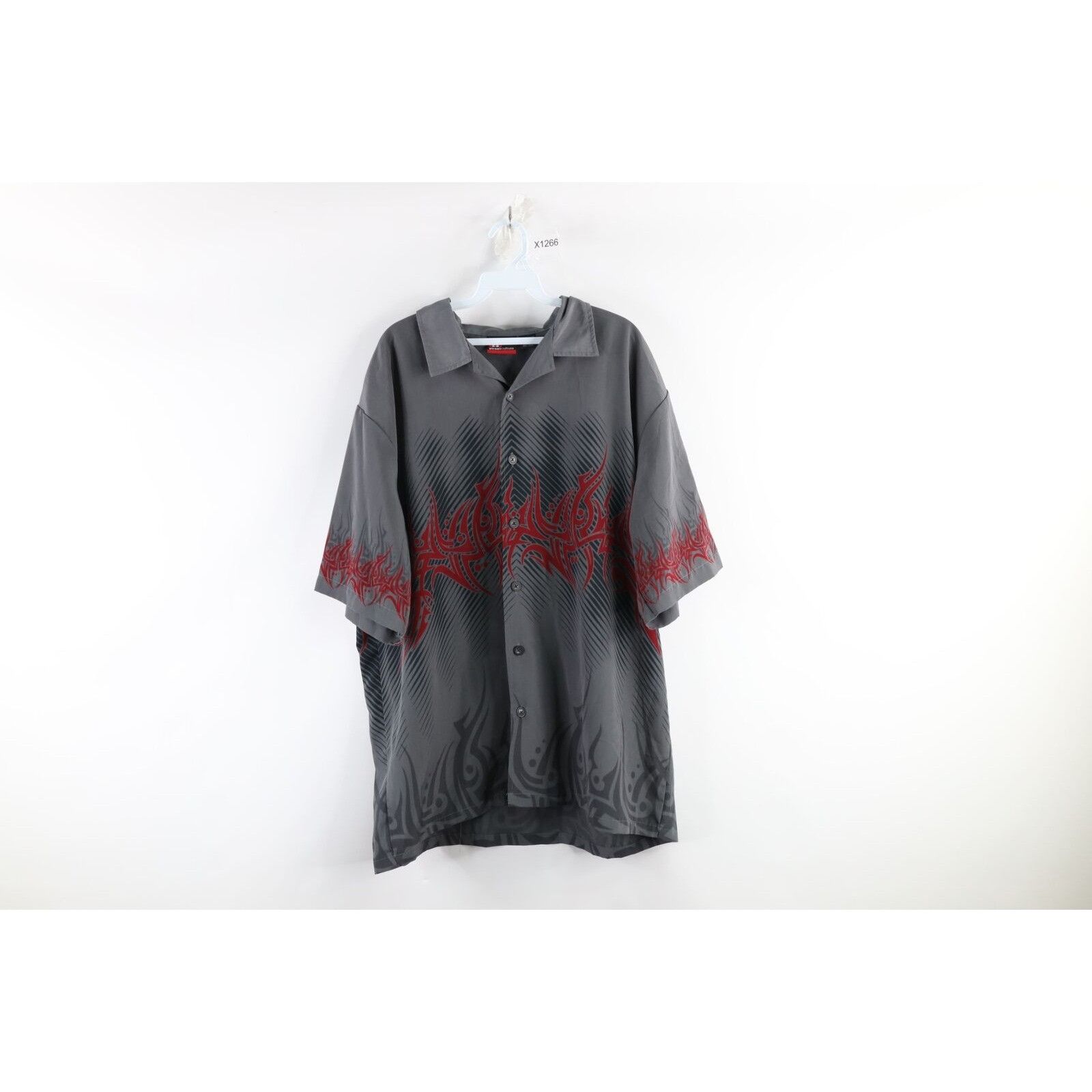 Vintage 90s Streetwear Tribal Flames Bowling Button Shirt