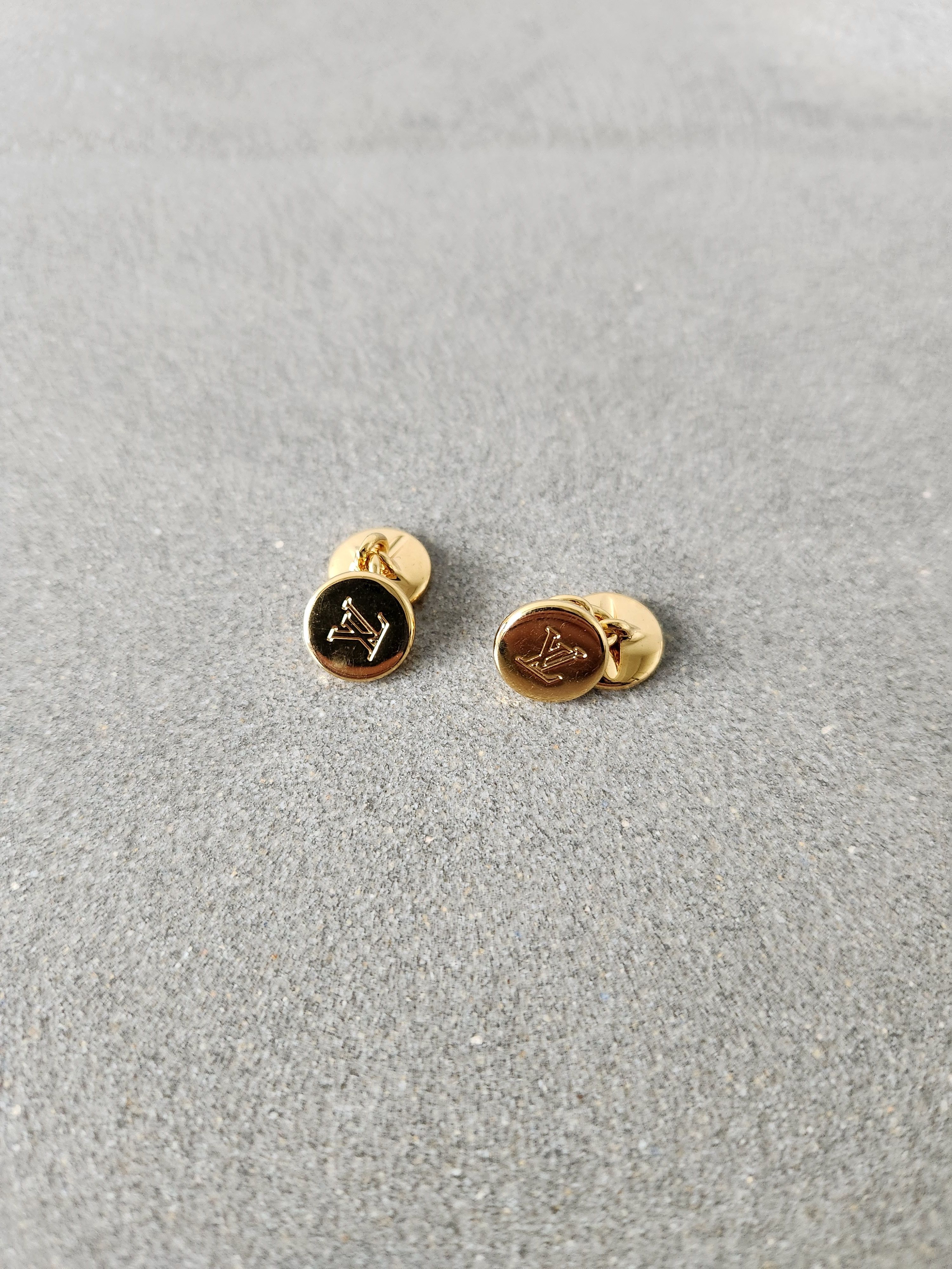 Louis Vuitton cuff links LV gold colour embossed cuff links