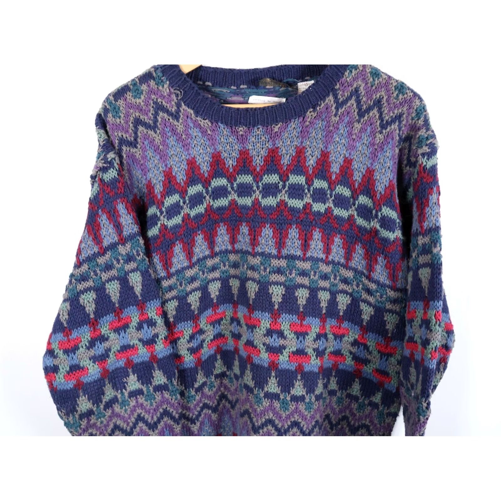 Vintage VINTAGE Hand Knit Sweater Women's Large Purple Dark Blue Fair Isle Heavyweight Ramie Size L / US 10 / IT 46 - 4 Thumbnail